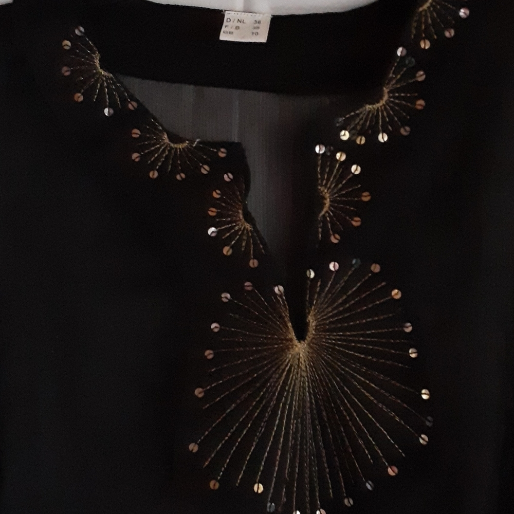 Nice black sequin sheer tunic blouse S/M